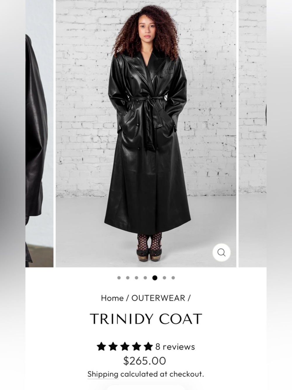 Long Black Faux Leather Trench Coat with Tie Belt